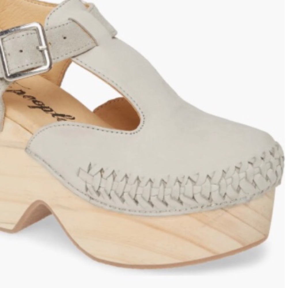 Free People leather huarache-detail wood-grain 4” platform “Emmer” clogs-NWOT - Picture 11 of 15